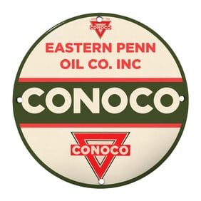 Rare 8" Round Conoco Porcelain Sign: Eastern Penn Oil Co. Inc. Vintage Collectible