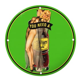 Rare Vintage 8" Round Porcelain Sign - 'You Need A Grape Soda' Graphic Art