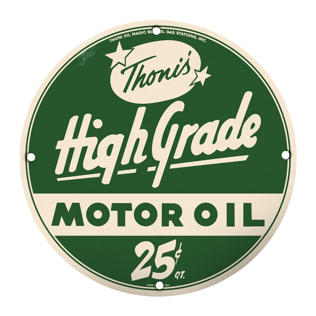 Rare 8" Round Thoni's High-Grade Motor Oil Porcelain Sign - Vintage Collectible (1 of 1)