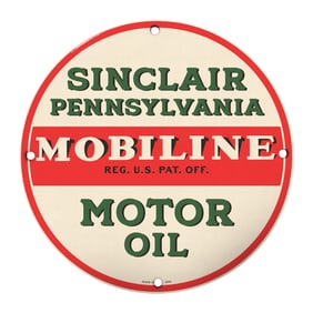 Rare 8" Round Sinclair Mobiline Motor Oil Porcelain Sign - Vintage Collectible