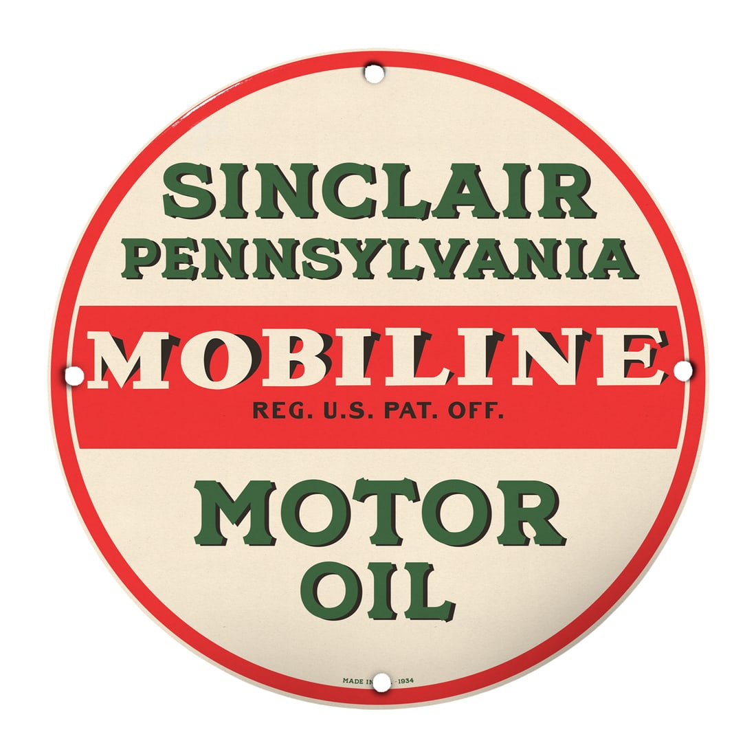 Rare 8" Round Sinclair Mobiline Motor Oil Porcelain Sign - Vintage Collectible (1 of 1)