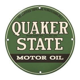 Vintage Quaker State Motor Oil Porcelain Sign - Rare 8-Inch Round Design for Collectors
