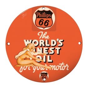 Vintage 8" Round Rare Phillips 66 Porcelain Sign - Iconic Oil Advertising Collectible