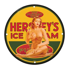 Rare 8" Round Vintage Porcelain Sign - Hershey's Ice Cream - Collectible Artwork