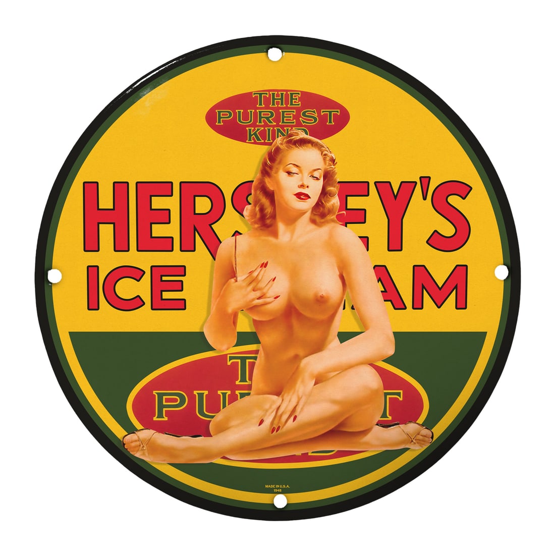 Rare 8" Round Vintage Porcelain Sign - Hershey's Ice Cream - Collectible Artwork (1 of 1)
