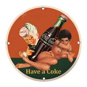 Rare Vintage 8" Round Porcelain Sign - Iconic Coca-Cola Design with Unique Artwork