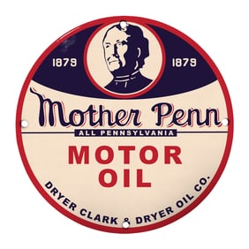 Vintage 8" Round Mother Penn Motor Oil Porcelain Sign ? Rare Collectible