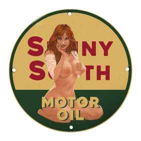 Rare 8" Round Vintage Porcelain Sign - Sunny South Motor Oil Collector's Item