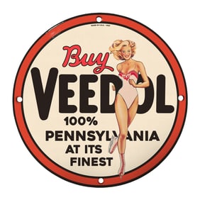 Vintage 8" Round Rare Design Porcelain Sign - Buy Veedol Oil Collectible