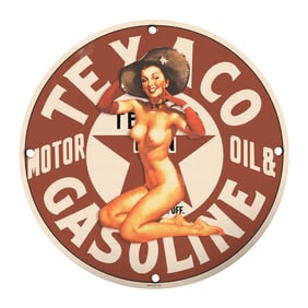 Rare 8" Round Vintage Texaco Porcelain Sign - Unique Gasoline Memorabilia