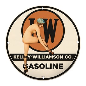 Rare 8" Round Vintage Porcelain Gasoline Sign by Kelley-Williamson Co.