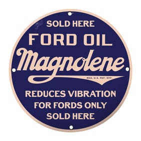 Rare 8" Round Ford Oil Magnolene Porcelain Sign ? Vintage Collectible for Car Enthusiasts