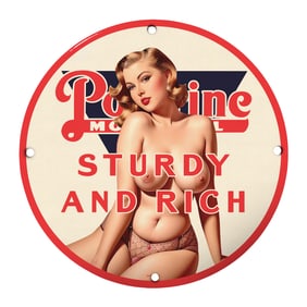 Rare 8" Round Porcelain Sign Featuring Vintage Artwork - Sturdy and Rich Design