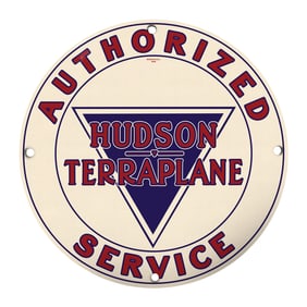 Rare 8" Round Hudson Terraplane Authorized Service Porcelain Sign - Vintage Collector's Item