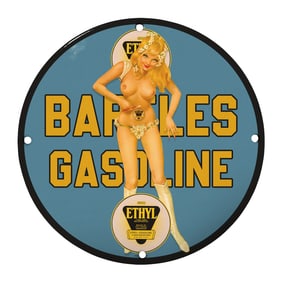 Rare 8" Round Porcelain Sign Featuring Vintage Bartles Gasoline Design