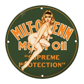 Vintage 8" Round Milt-O-Lenn Motor Oil Porcelain Sign - Rare Collectible Design