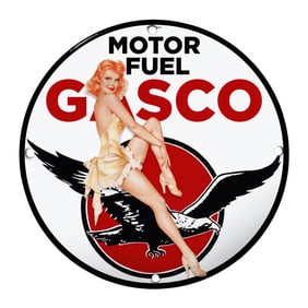 Rare 8" Round Vintage Gasco Motor Fuel Porcelain Sign - Unique Collectible Decor