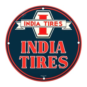 Vintage 8" Round India Tires Porcelain Sign ? Rare Collectible for Auto Enthusiasts