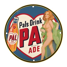 Rare Vintage Porcelain 8-Inch Sign: Pals Drink PA ADE with Retro Artwork