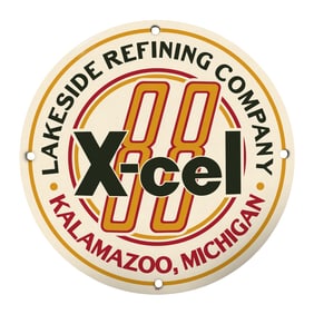 Rare 8-Inch Round Porcelain Sign: Lakeside Refining Company X-cel 88 - Kalamazoo, MI