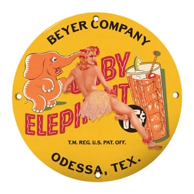 Rare 8" Round Vintage Porcelain Sign Featuring Baby Elephant Design - Unique Collectible