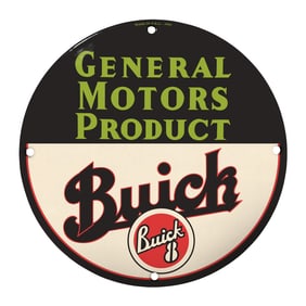 Vintage 8" Round Porcelain Sign - Rare General Motors Buick Collectible