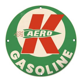 Vintage 8" Round Aero K Gasoline Porcelain Sign - Rare & Unique Collectible