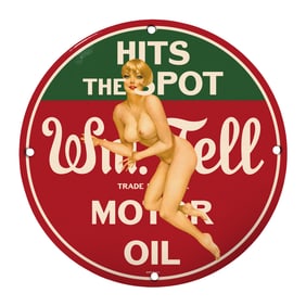 Rare 8" Round Vintage Porcelain Sign Featuring Unique Design - Must-See Collectible