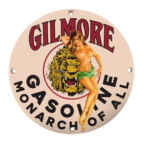 Vintage Gilmore Gasoline Porcelain Sign - 8" Round Rare Design Collectible