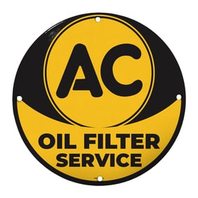 Rare 8" Round AC Oil Filter Service Porcelain Sign - Vintage Automotive Memorabilia