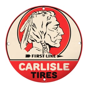 Vintage 8" Round Carlisle Tires Rare Design Porcelain Sign - Collectible Advertising