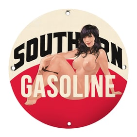 Vintage 8" Round Rare Porcelain Sign - Southern Gasoline Retro Art Collectible