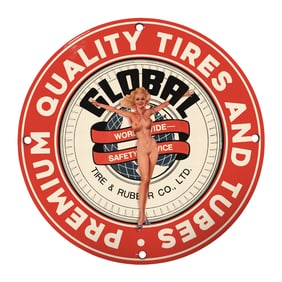Rare 8-Inch Round Vintage Global Tires Porcelain Sign - A Collector's Dream