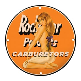 Rare Vintage 8" Round Porcelain Sign - Rockwell Products Carburetors - Unique Collectible