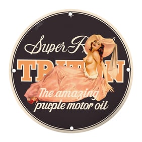 Rare 8" Round Vintage Porcelain Sign - Super Rich Triton Motor Oil Collectible