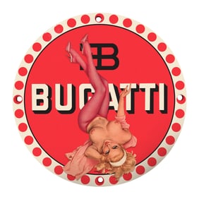 Rare 8" Round Vintage Porcelain Bugatti Sign - Collectible Auto Decor