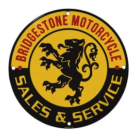 Rare 8-Inch Round Bridgestone Motorcycle Porcelain Sign - Vintage Sales & Service Memorabilia