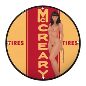 Vintage McCreary Tires 8" Round Porcelain Sign - Rare Collectible Art