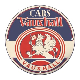 Rare 8" Round Porcelain Vauxhall Cars Sign ? Vintage Design Collectible