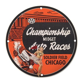Rare Vintage 8" Porcelain Sign: Championship Midget Auto Races - Soldier Field, Chicago