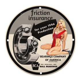Vintage 8-Inch Round Porcelain Sign: BCA Friction Insurance for 1946 Production