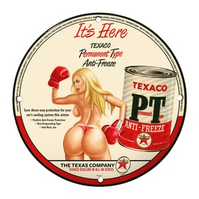 Vintage Texaco 8" Round Porcelain Sign - Unique Anti-Freeze Design for Collectors