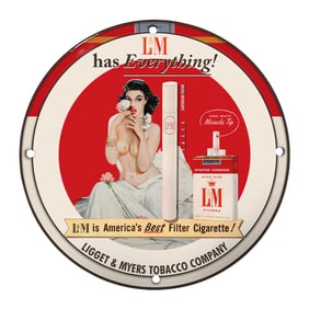 Vintage 8" Round L&M Porcelain Sign ? Rare Collectible Tobacco Advertising Art