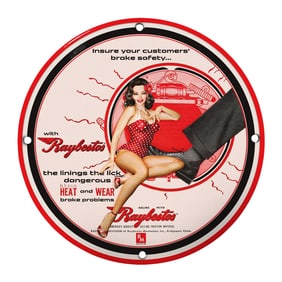 Vintage 8" Round Raybestos Porcelain Sign - Unique Brake Safety Design