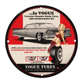 Vintage Vogue Tyres 8" Round Porcelain Sign - Classic Car Memorabilia