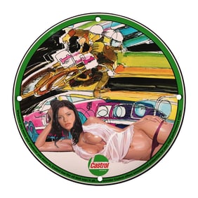 Rare 8-Inch Round Castrol Porcelain Sign - Vintage Motorcycle & Art Design