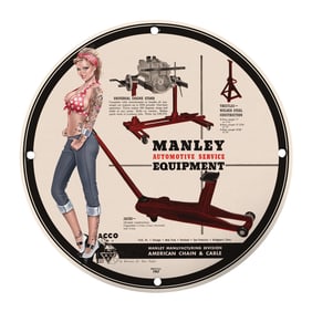 Vintage 8-Inch Round Rare Design Porcelain Sign - Manley Automotive Service Equipment