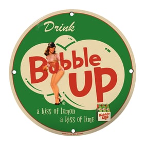 Vintage 8" Round Bubble Up Porcelain Sign - Unique Rare Design for Collectors