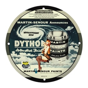 Vintage 8" Round Martin-Senour Dythol Porcelain Sign - Rare Automotive Collectible