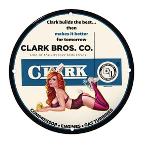 Rare 8" Round Clark Bros. Co. Porcelain Sign - Vintage Gas Turbines & Engines Decor